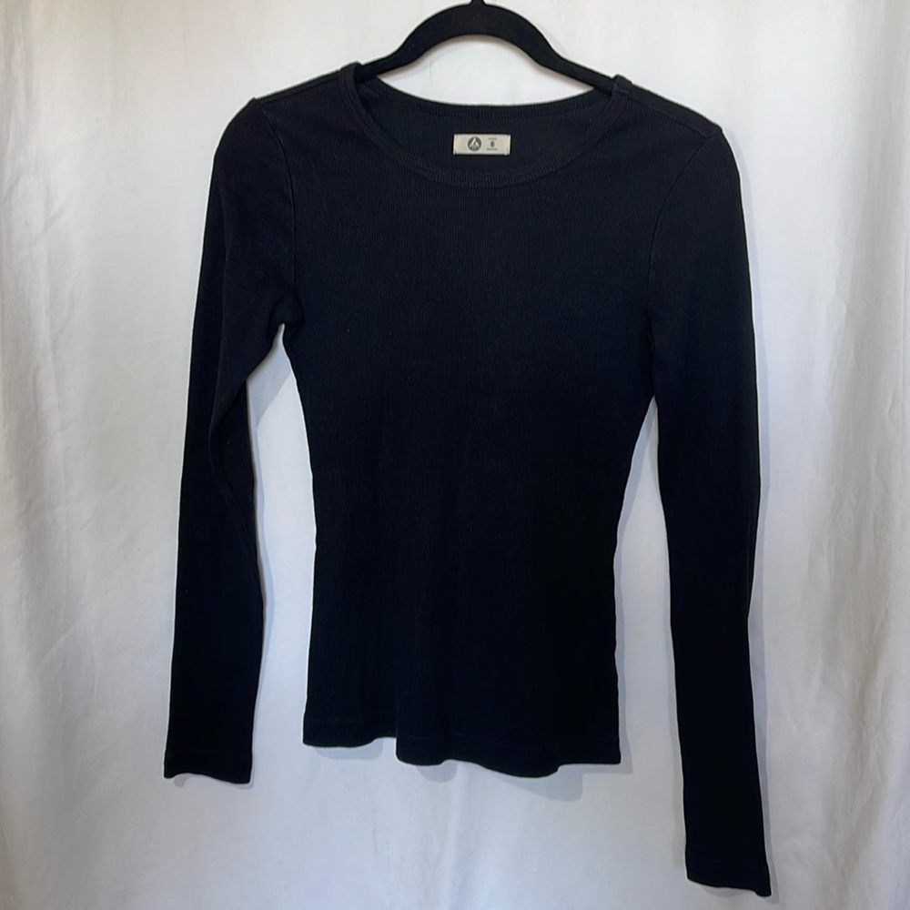 American Giant W Rib Crew Stretch Long Sleeve T Shirt Size S, Color Black